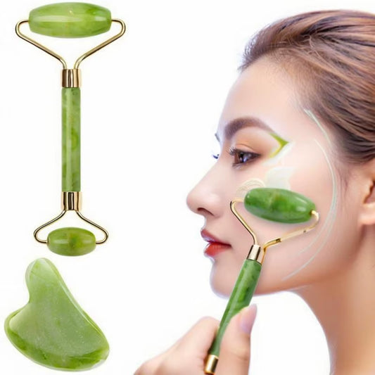 2PCS Gua Sha Natural Stone Gowoman Gua Sha Facial Stone Gua Sha Visage Roller for Face Massager Tool Gouache Scraper LBHL07